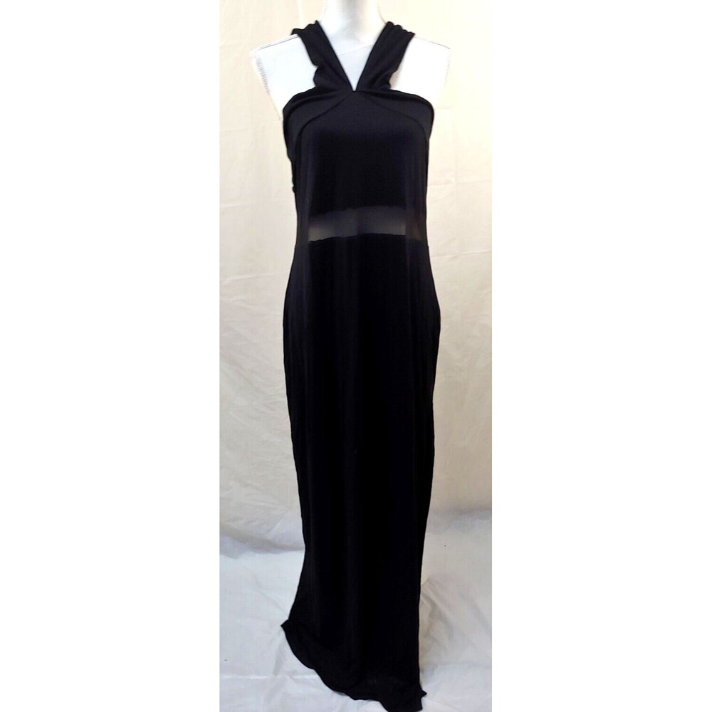 Asos Bodycon Dress Sz 14 Black Long Halter Tank Top Sheer Waist Side Slit Sexy